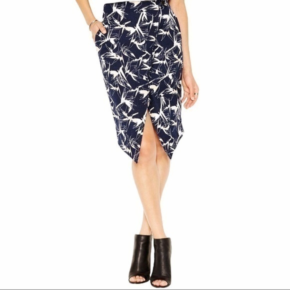 Rachel Roy Texture Printed Asymmetric High Rise Wrap Skirt‎ Pockets Size 2